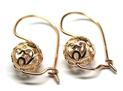 Genuine Solid 9ct Yellow, Rose or White Gold 10mm Euro Ball Drop Filigree Flower Earrings