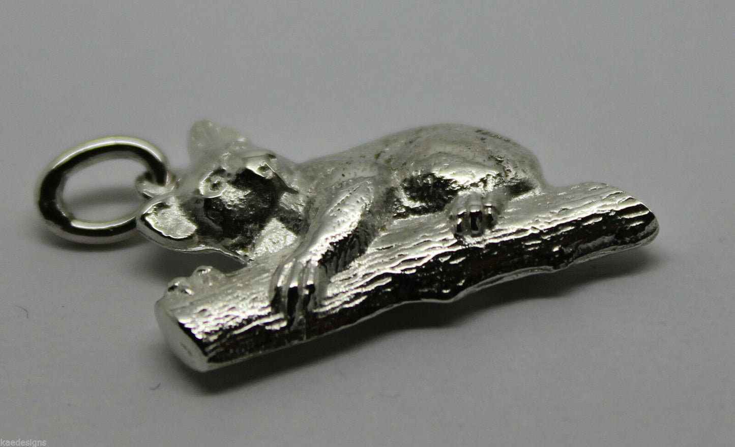 Genuine Sterling Silver Solid Koala On Tree 3D Pendant