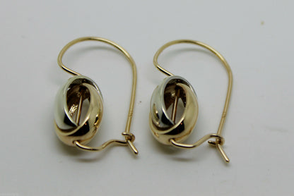 Genuine 9ct Yellow & White Gold Spinning Oval Belcher Earrings