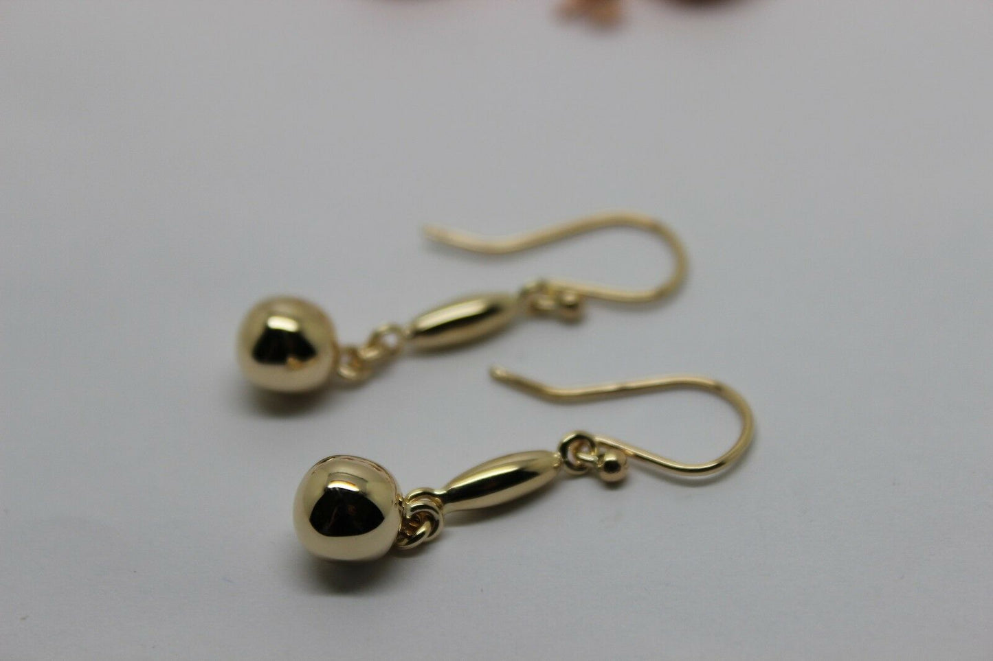 Kaedesigns, 9ct 9kt Yellow Or White Or Rose Gold 8mm Ball Long Drop Earrings