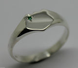 Size R Solid Genuine Large Mens Sterling Silver Shield Green Emerald Signet Ring