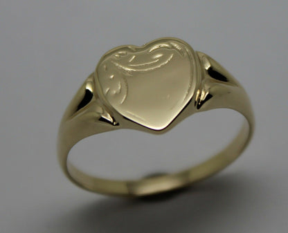 Kaedesigns New Size R Genuine Large 9ct Yellow, Rose or White Gold Heart Signet Ring