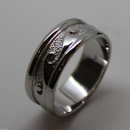 Kaedesigns, Solid Heavy Genuine 9ct White Gold Mens Surf Wave Ring Size T 258