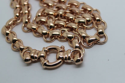 Genuine 9ct Rose Gold 375,Solid Heavy Oval Belcher Necklace Chain 60grams 60cm