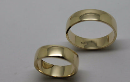 His & Hers Genuine 2 X Full Solid 9Ct Yellow Gold 6mm Wide Wedding Couple Bands Rings