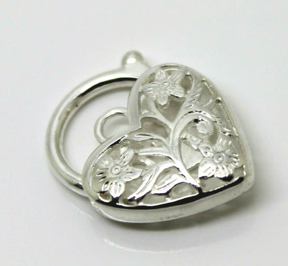 Large Sterling Silver 925 Filigree Heart Padlock Pendant 20mm