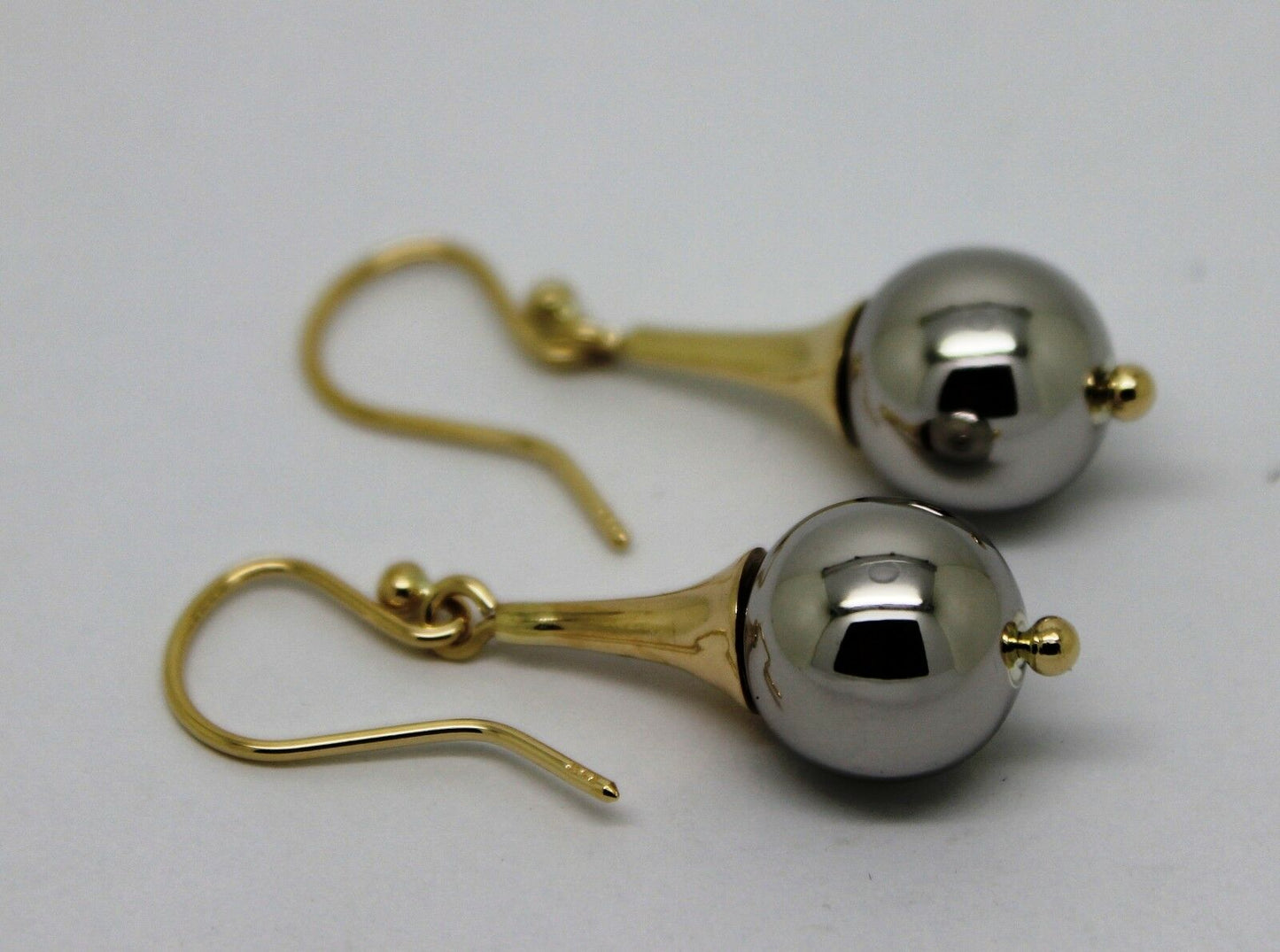 Genuine 9ct Yellow & White Gold 12mm Ball Drop Earrings