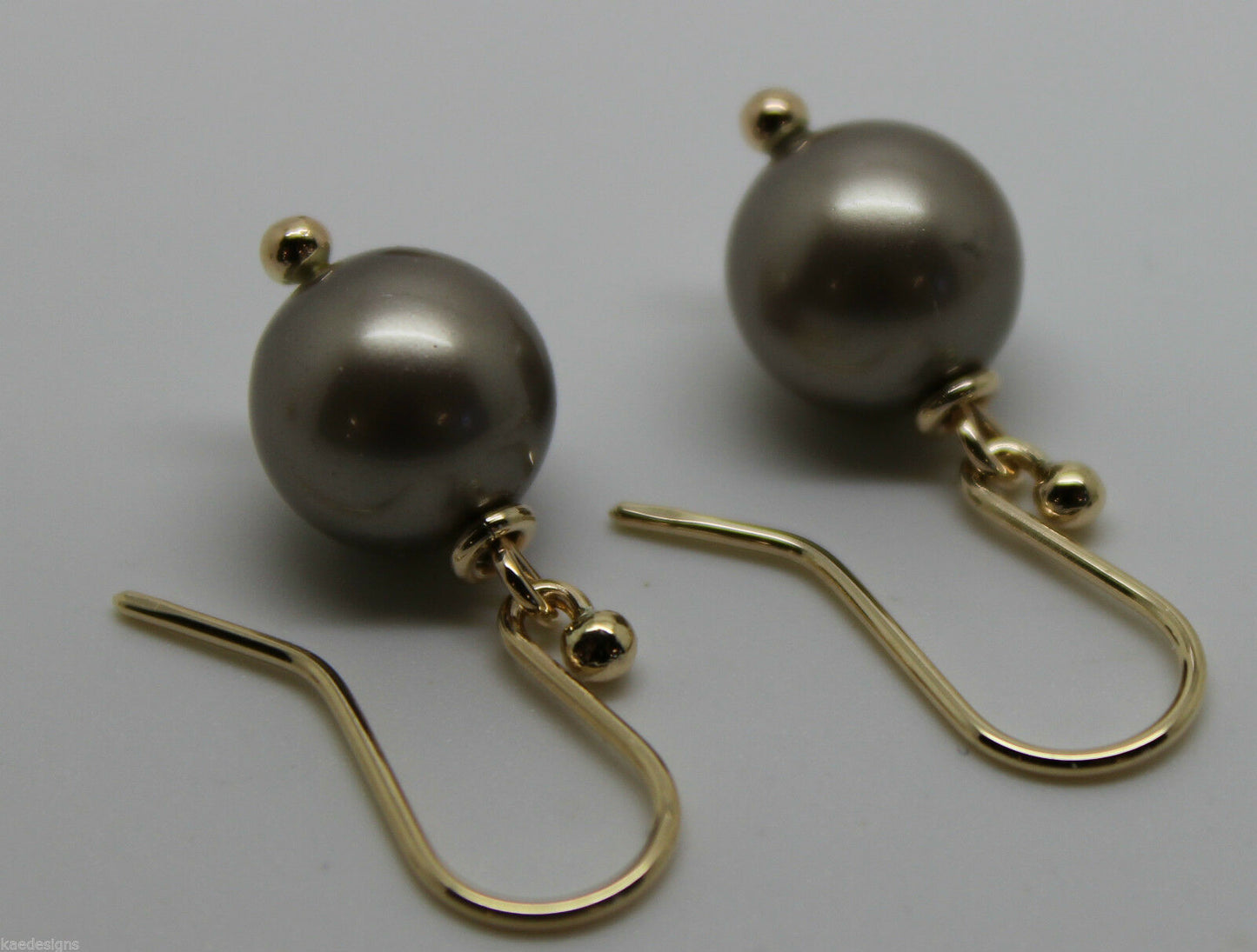 New 9ct Yellow Gold 10mm Platinum Pearl Ball Drop Earrings