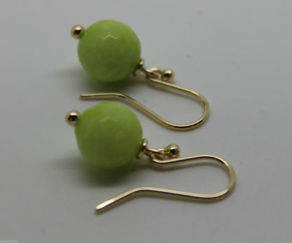 Genuine 9ct Yellow Gold 10mm Agate Lime Faceted Ball Earrings