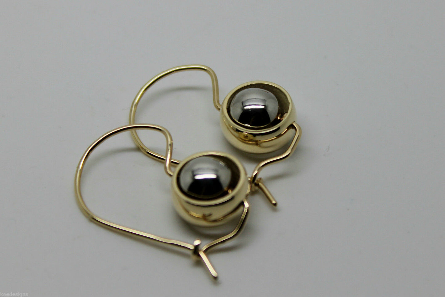 Genuine 9ct 9kt White & Yellow Gold Spinning Belcher Ball Drop Earrings