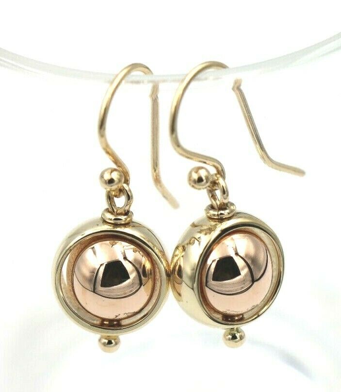 Genuine Large 9ct Rose & Yellow Gold Spinning Belcher Ball Earrings