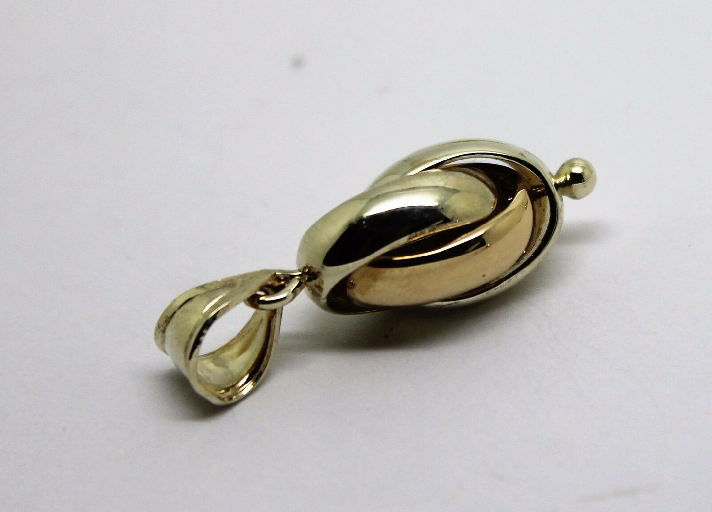 Genuine 9ct Yellow & White Gold Oval Triple Belcher Ball Pendant