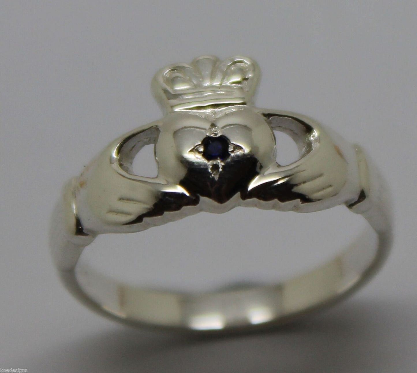 Size M Genuine New Sterling Silver Australian Sapphire Claddagh Ring