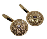 Genuine Heavy 9ct 9k Solid Yellow, Rose & White Gold Antique Sapphire Filigree Drop Earrings
