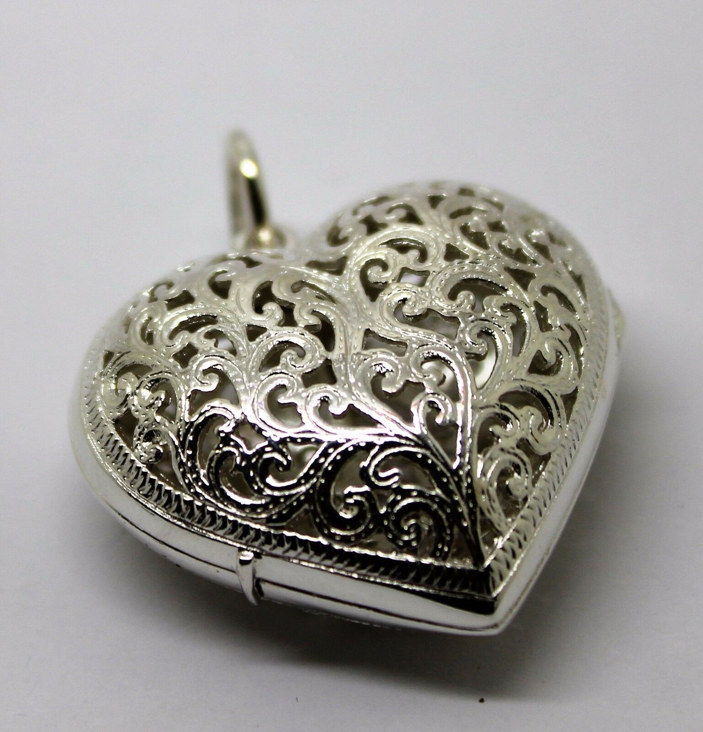 Heavy Genuine Sterling Silver Filigree Heart Pendant Locket