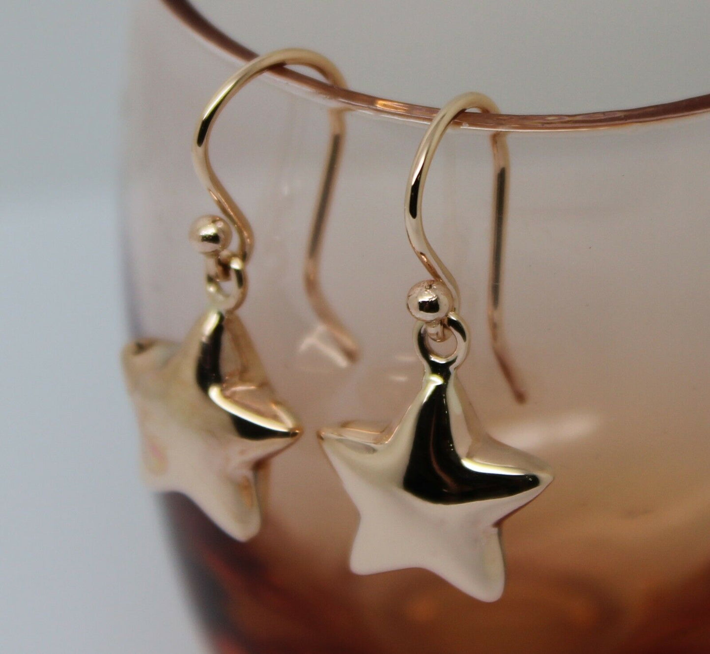 Kaedesigns, 9ct Yellow Or White Or Rose Gold Bubble Drop Star Hook Earrings