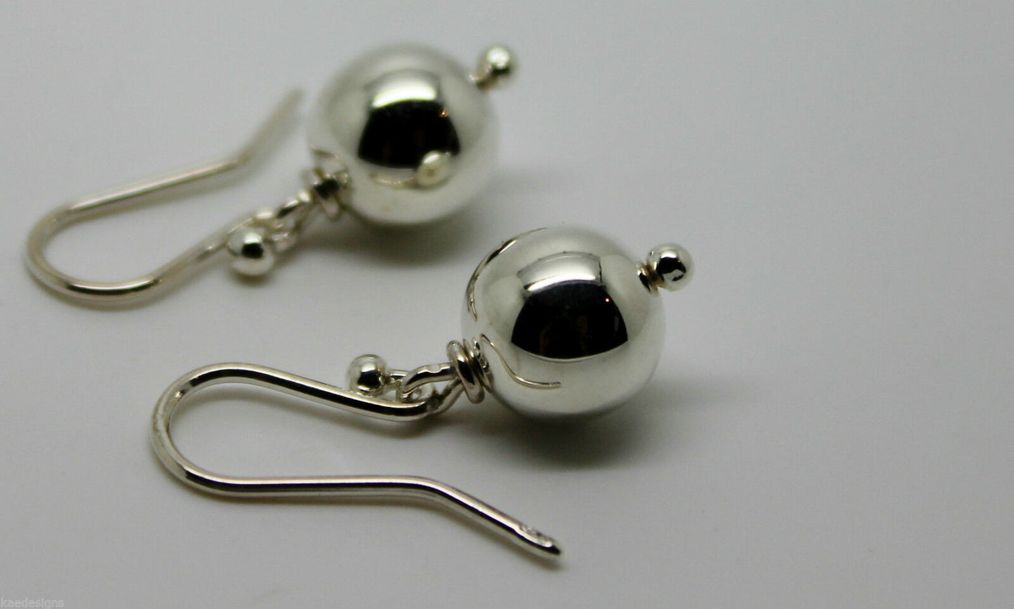 Genuine Sterling Silver 10mm Wide Ball Hook Earrings