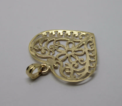 Kaedesigns New Genuine 9ct Large Yellow, Rose or White Gold Filigree Flower Heart Pendant