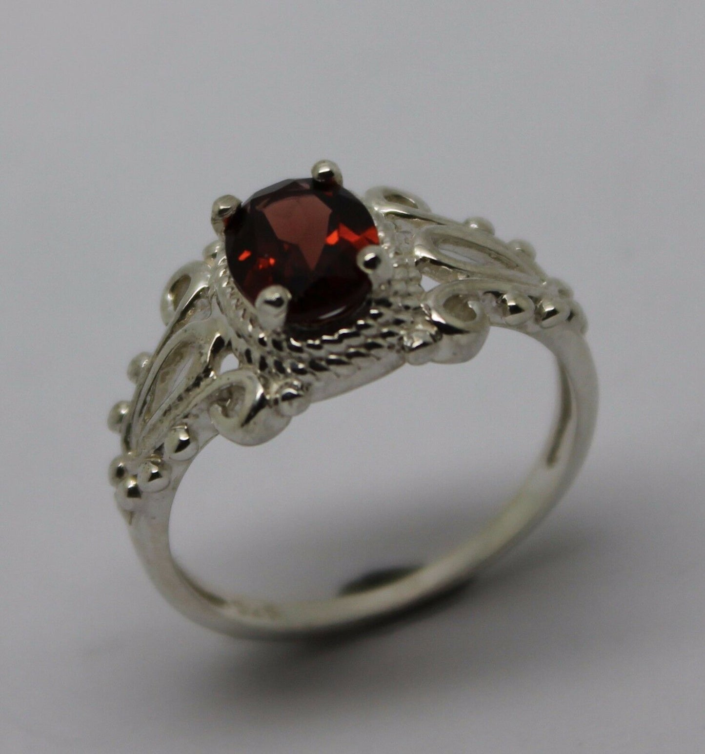 Size K 1/2 Sterling Silver Red Garnet Jan Birthstone Filigree Ring