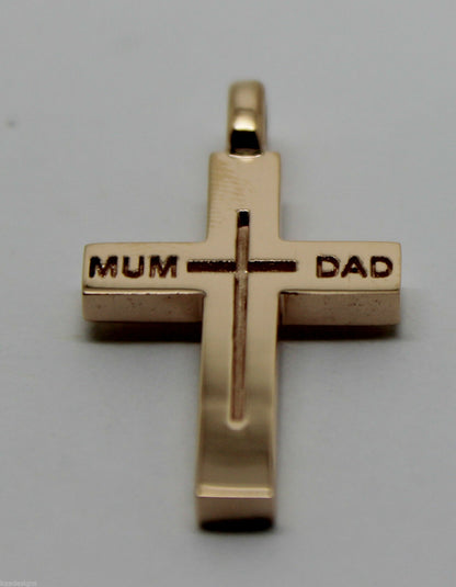 Kaedesigns New 375 9ct Yellow or Rose or White Gold Love Mum & Dad Cross Pendant