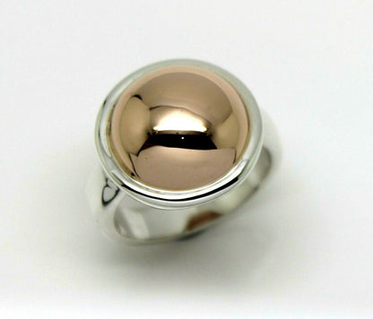 Genuine Large Sterling Silver 925 & 9ct Rose Gold 375 Half Ball Button Ring