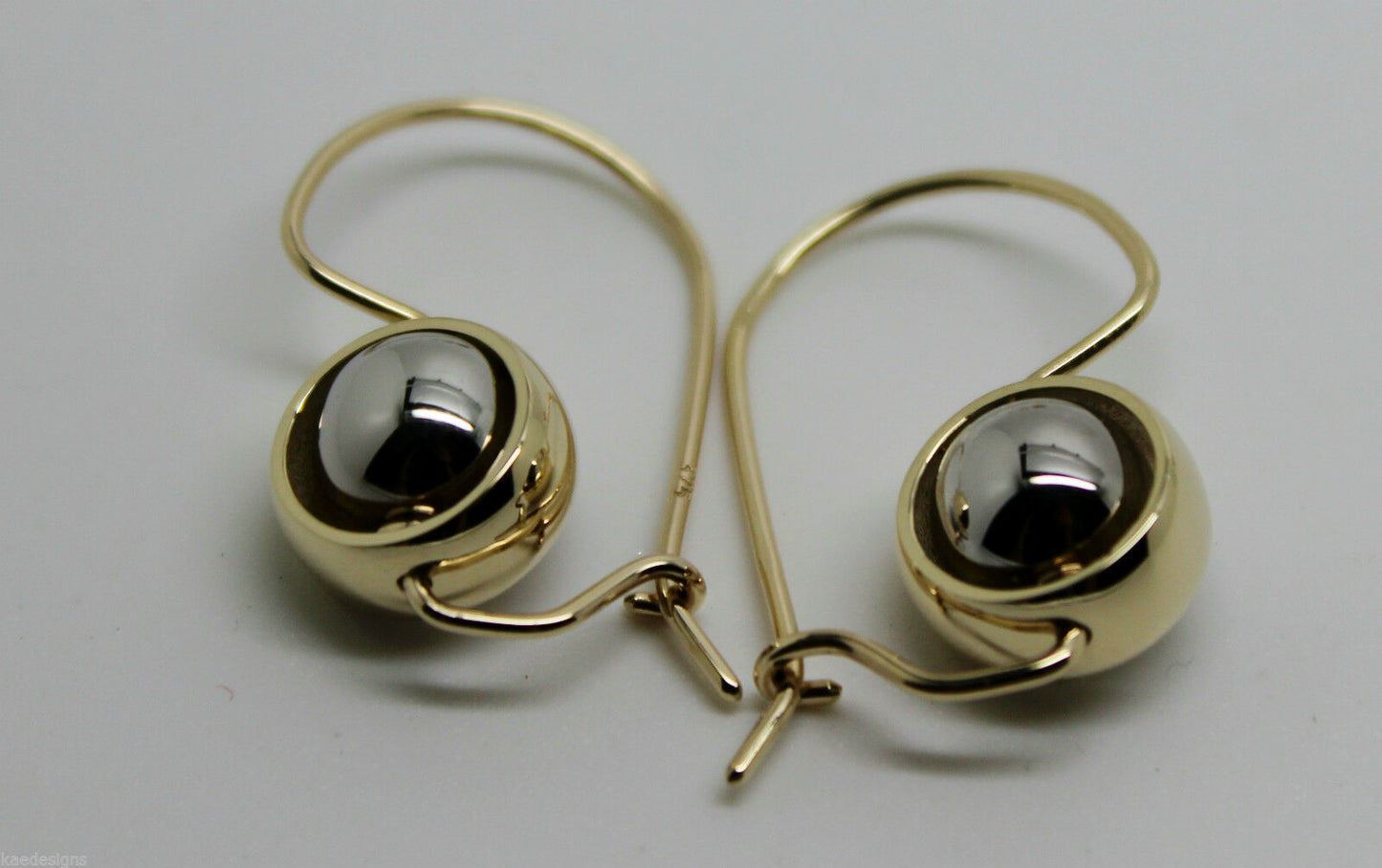 Genuine 9ct 9kt White & Yellow Gold Spinning Belcher Ball Drop Earrings