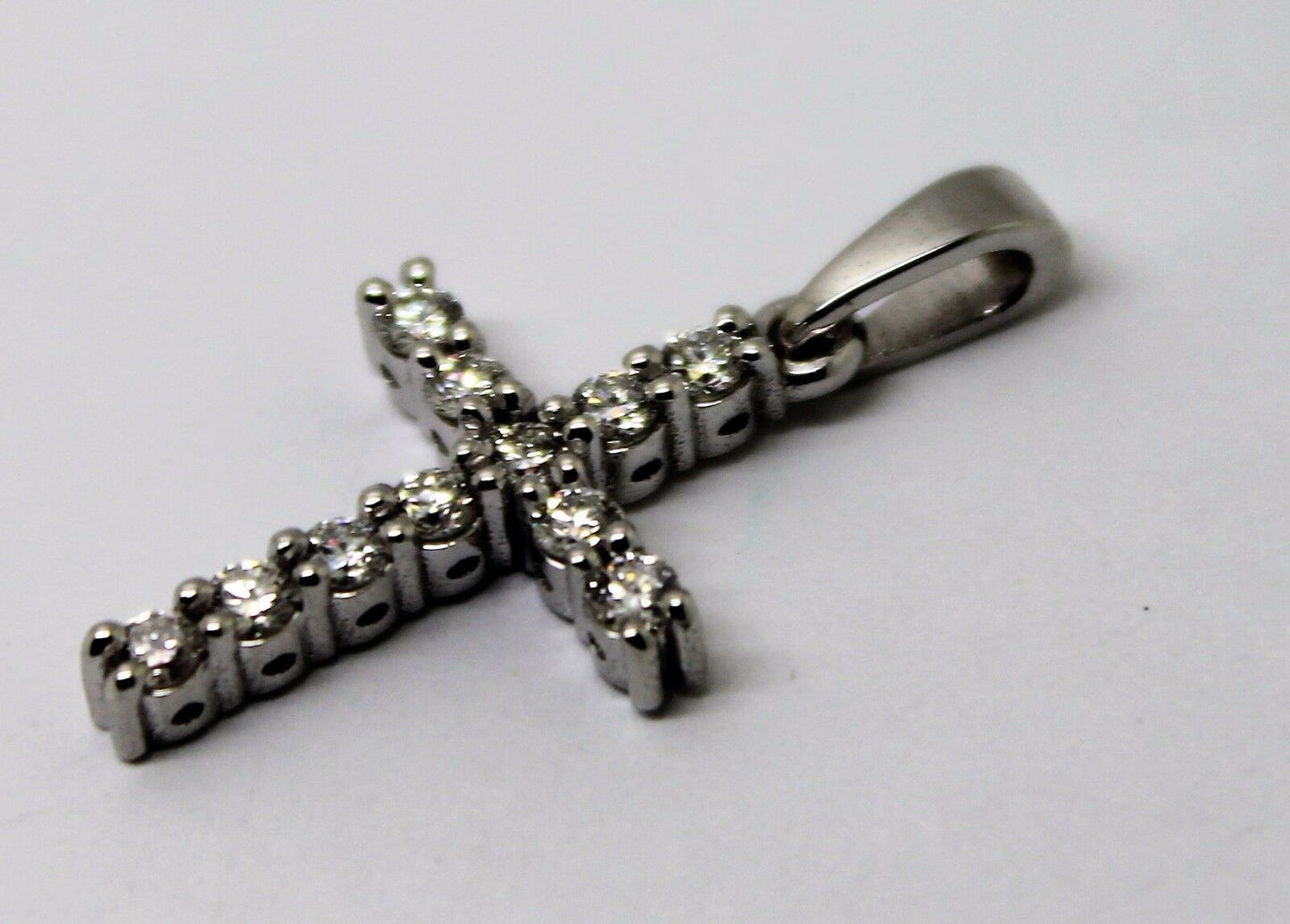 New Genuine 14ct 14k White Gold Cross Round Diamond Pendant