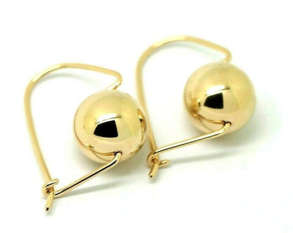 Genuine 9ct Yellow, Rose or White Gold 14mm Euro Ball Plain Drop Large Earrings 1mm size hooks