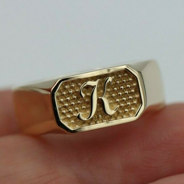 Genuine 9ct 9k Yellow, Rose or White Gold Engraved With Your Initial Signet Ring (Size J to O)