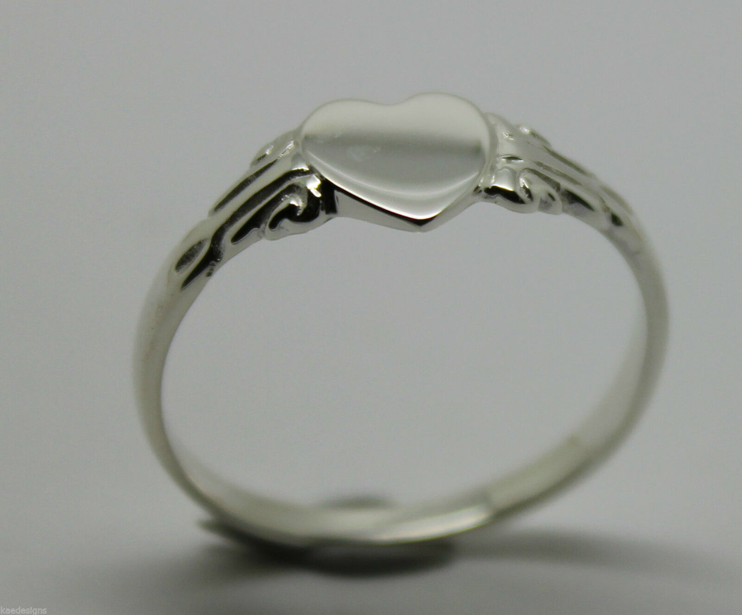 Kaedesigns, Genuine 925 New Childs Solid Sterling Silver Heart Signet Ring