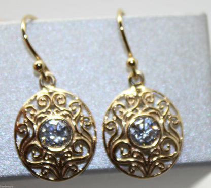 9ct Yellow, White, or Rose Gold Cubic Zirconia Oval Filigree Hook Earrings