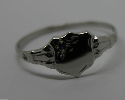 Kaedesigns, Genuine Childs Solid 9ct Blue Sapphire White Gold Shield Signet Ring