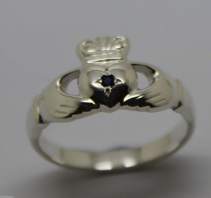 Size M Genuine New Sterling Silver Australian Sapphire Claddagh Ring