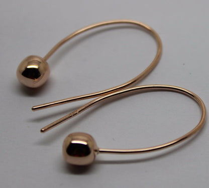 Genuine New Large Hooks 9ct Yellow, Rose or White Gold 6mm Euro Ball Drop Earrings