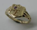 9ct Small Yellow Gold Amethyst Shield Signet Ring + Engraving Of One Initial - Choose your size