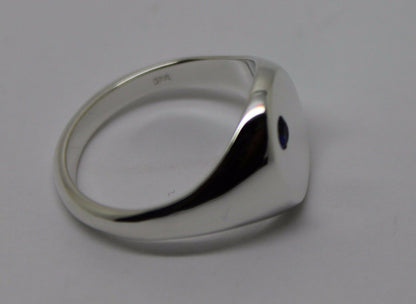 Sterling Silver Oval Blue Australian Sapphire Signet Ring, Choose your size M to U