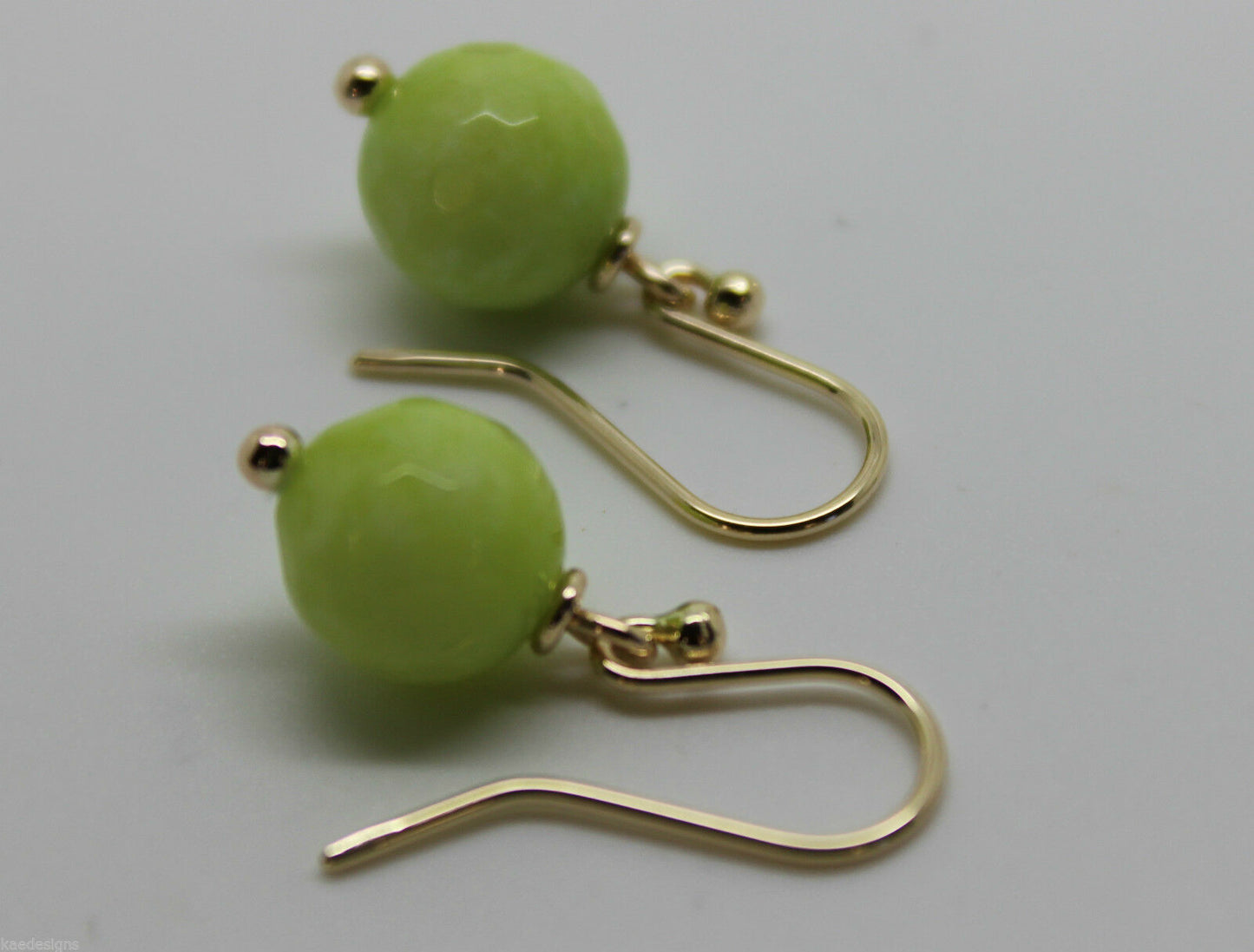 Genuine 9ct Yellow Gold 10mm Agate Lime Faceted Ball Earrings