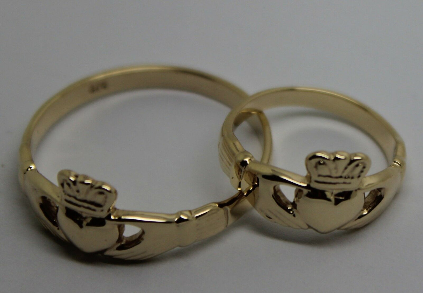 Genuine His & Hers Set Solid 9ct Yellow, Rose or White Gold Celtic Claddagh Wedding Bands Couple Rings