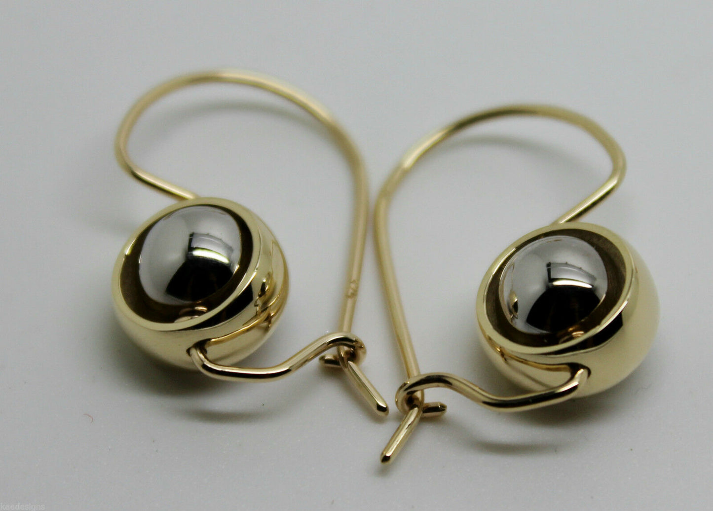 Genuine 9ct 9kt White & Yellow Gold Spinning Belcher Ball Drop Earrings