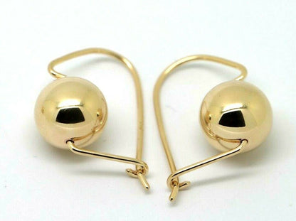 Genuine 9ct Yellow, Rose or White Gold 14mm Euro Ball Plain Drop Large Earrings 1mm size hooks