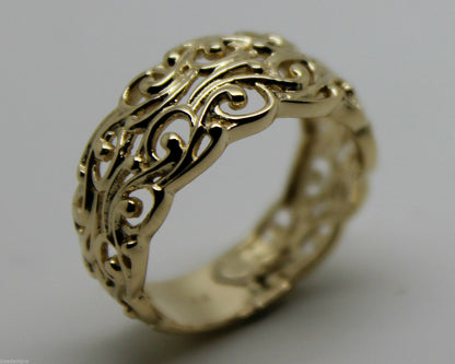 Kaedesigns New 9ct 375 Wide Yellow Gold Wide Flower Filigree Ring - Choose your size