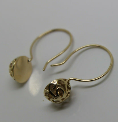 Kaedesigns New 9ct Yellow, Rose or White Gold 10mm Half Ball Hook Filigree Earrings