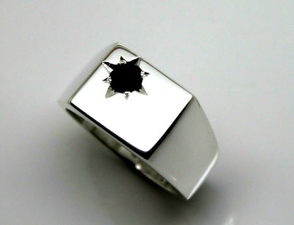 Kaedesigns Mens Sterling Silver 925 Black 4mm Sapphire Square Signet Ring