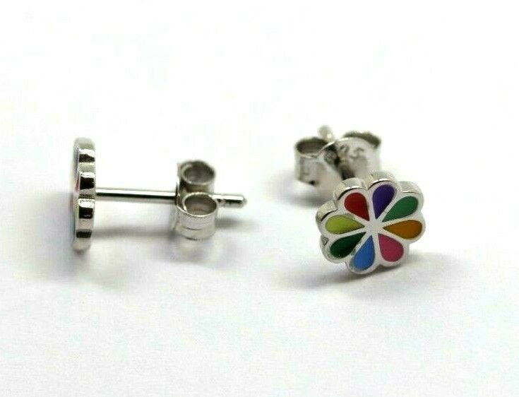 Sterling Silver Children Child Small Enamel Flower Earrings