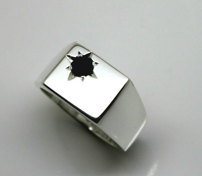 Kaedesigns Mens Sterling Silver 925 Black 4mm Sapphire Square Signet Ring