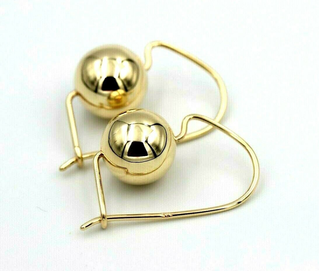 Genuine 9ct Yellow, Rose or White Gold 14mm Euro Ball Plain Drop Large Earrings 1mm size hooks