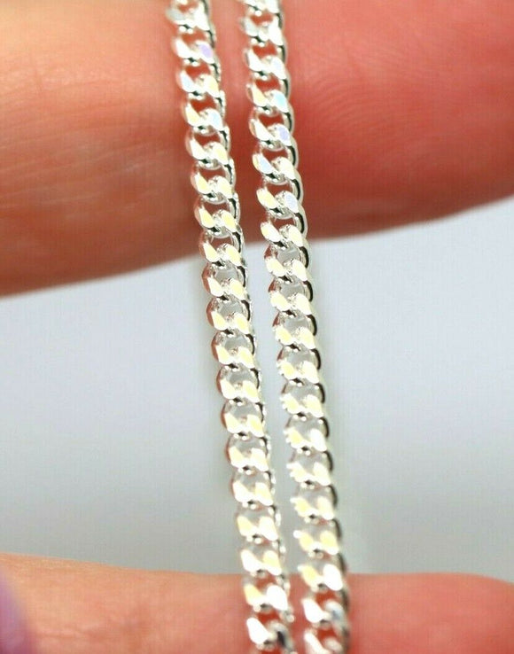 Sterling Silver Diamond Cut Kerb Curb Link Necklace Chain *Many sizes available