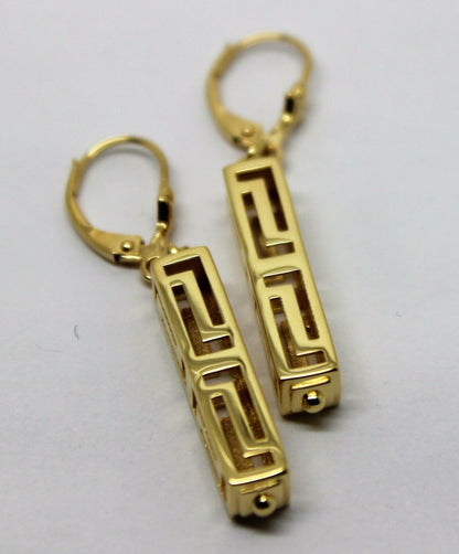 Kaedesigns, Genuine 9ct Yellow, Rose or White Gold Greek Key Continental Hook Earrings