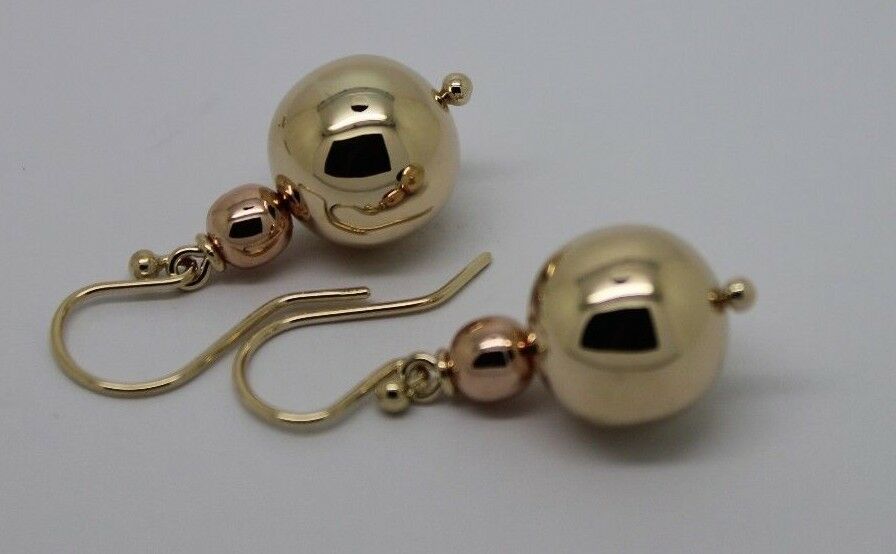 Kaedesigns Genuine Huge 9ct 9K Yellow & Rose Gold Hook Ball Drop Earrings