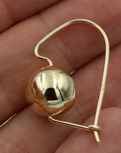 Genuine 9ct Yellow, Rose or White Gold 14mm Euro Ball Plain Drop Large Earrings 1mm size hooks